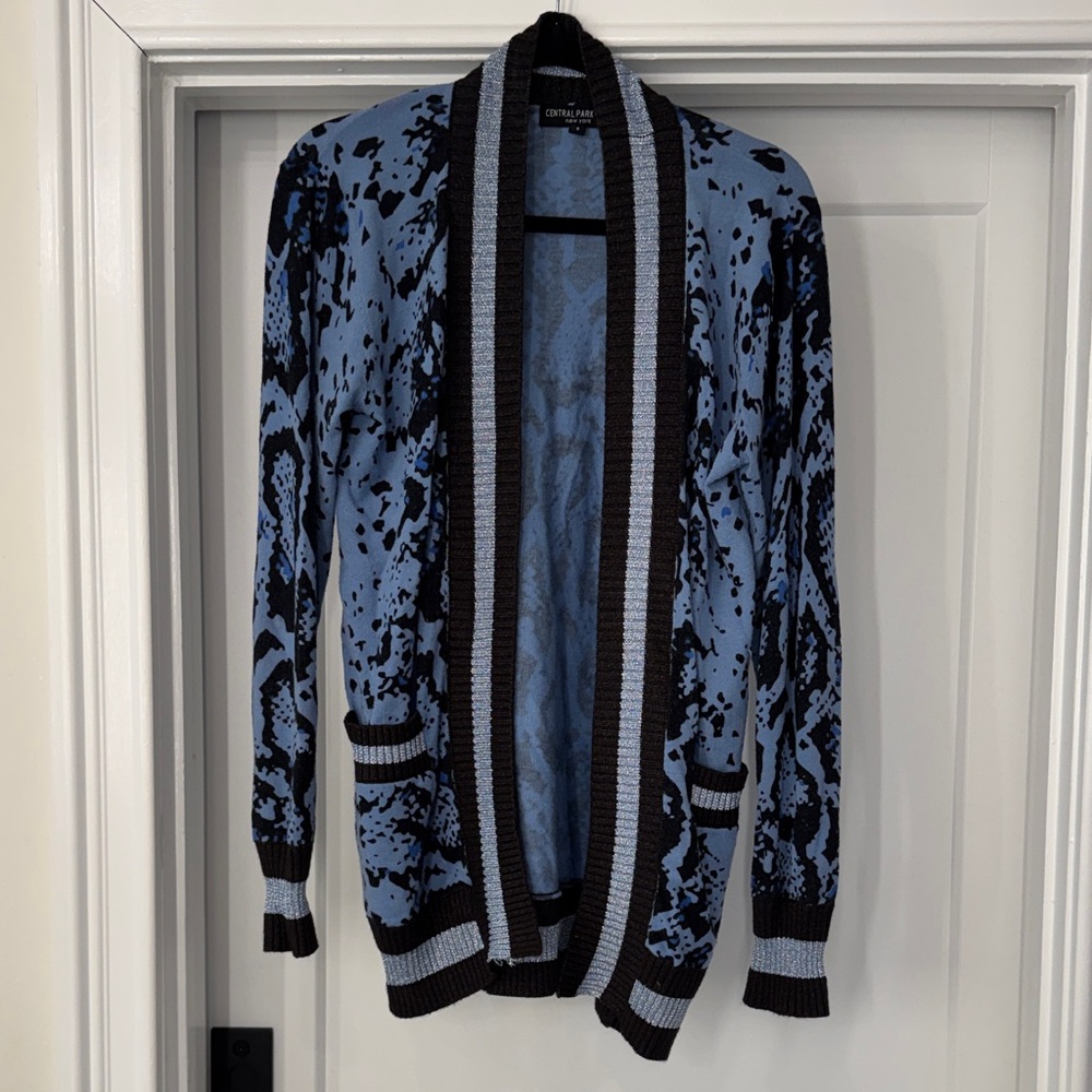 Central Park West Blue and Black Patterned Cardigan